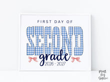 Gingham First Day Of 2nd Grade Sign Printable, 1st Day Girl Photo Prop, Blue Back To School Sign, Instant Download