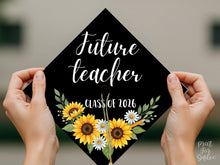 Teacher Grad Cap Topper, Future Teacher Graduation Cap Decor Printable, Sunflower Floral, Class of 2026