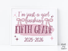 Girl Last Day Of 5th Grade Sign Printable | Pink Coquette Bow Photo Prop | End Of School 2026