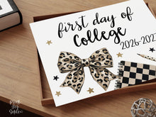 Leopard First Day of College Sign, Trendy Coquette Printable, 1st Day Girl Back to School Sign, Bow Polka Dot, Checkered