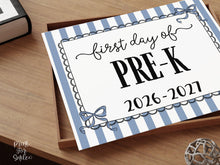 Blue First Day Of Pre-K Sign Coquette PRINTABLE, Girl Back To School Sign, 1st Day Photo Prop, Cute Bow PreK, Instant Download