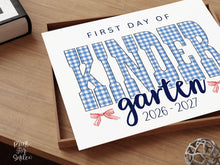 Gingham First Day Of Kindergarten Sign Printable, 1st Day Girl Photo Prop, Blue Back To School Sign, Instant Download