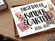 First Day of Kindergarten Sign, Girl Printable, Pink Coquette Bow, Checkered Leopard, Back to School Sign, Digital Download