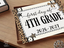 First Day of 4th Grade Sign, Leopard Coquette Printable, 1st Day Girl Fourth Grade Back to School Sign, Trendy Bow Polka Dot