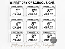 15 First Day Of School Signs BUNDLE PRINTABLE 1st-12th Grade, Preschool, Pre-K, Kindergarten, Instant Download, Photo Prop School Sign, 8x10