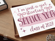 Girl First Day Of Senior Year Sign PRINTABLE Back To School Sign Cute Coquette Bow Pink Y2K Photo Prop Balletcore Aesthetic Class Of 2027