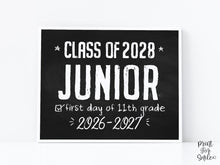 Printable First Day Of Junior Year Sign Chalkboard School Sign, Class Of 2028, High School Sign, Modern, Rustic