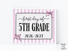 Pink First Day Of 5th Grade Sign Coquette PRINTABLE, Fifth Grade Girl Back To School Sign, 1st Day Photo Prop, Cute Bow, Instant Download