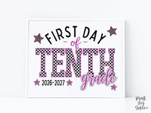 First Day of 10th Grade Sign Printable, Trendy Checkered Leopard Preppy Poster, Tenth Grade 1st Day Back To School Sign, Instant Download
