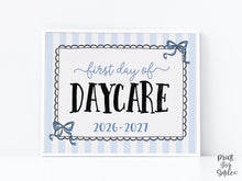 First Day Of Daycare Sign Coquette PRINTABLE Back To School Sign, Photo Prop, Instant Download, Cute Bow, Whimsical, Elegant Sign Lace