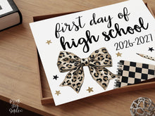 Leopard First Day of High School 9th Grade Sign, Trendy Coquette Printable, 1st Day Ninth Girl Back to School Sign, Bow Polka Dot, Checkered