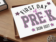 First Day of Pre-K Sign Printable, Trendy Checkered Leopard Preppy Poster, 1st Day Back To School Sign, PreK, Instant Download