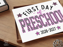First Day of Preschool Sign Printable, Trendy Checkered Leopard Preppy Poster, 1st Day Back To School Sign, Instant Download