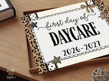 First Day of Daycare Sign, Leopard Coquette Printable, 1st Day Girl Back to School Sign, Trendy Bow Polka Dot
