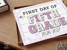 First Day Of Fifth Grade Sign Glitter PRINTABLE, 5th Grade Back To School Sign, Whimsical Bold Modern Elegant Girl Photo Prop