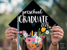 Preschool Grad Cap Topper Printable, Floral Graduate Graduation Cap Topper, Cute Girl Class of 2026