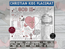 Christian Valentine's Day Activity Placemat PRINTABLE, Activity Sheet For Kids, Coloring, Scripture, God Is Love, Sunday School, Church