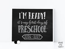 First Day of Preschool Sign Printable, Back to School Sign, Clean + Chalkboard 1st Day Preschool Poster for Boy or Girl