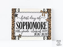 First Day of Sophomore Year Sign, Leopard Coquette Printable, 1st Day Girl 10th Grade Back to School Sign Class of 2029 Trendy Bow Polka Dot