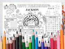 Thanksgiving Kids Placemats Coloring PRINTABLE, Personalized Template, Table Decor, Mats, Thankful, Turkey Sheet Activities, EDITABLE PDF