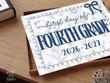 First Day Of Fourth Grade Sign, Toile PRINTABLE, 4th Grade Back To School Sign, 1st Day Photo Prop, Bow Coquette Girl, Instant Download