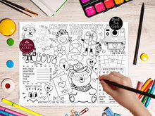 Kids Valentines Day Placemat PRINTABLE Retro Activity Sheet Coloring Page, Instant Download Gift, Kids Table, Party Decor, Heart Groovy