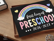 First Day of Preschool Sign Pastel Rainbow, Girl Back to School Sign, Boho Board Poster, Cute Chalkboard, Instant Download