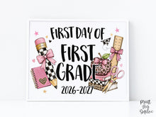 First Day of 1st Grade Sign, Girl Printable, Pink Coquette Bow, Checkered Leopard, Back to School Sign, Digital Download