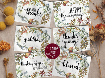 PRINTABLE Thanksgiving Cards Set Give Thanks Gratitude Blessed Happy