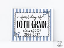 Blue First Day Of 10th Grade Sign Coquette PRINTABLE, Girl Back To School Sign, 1st Day Photo Prop, Cute Bow, Instant Download