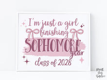 Girl Last Day Of Sophomore Year Sign Printable | Pink Coquette Bow Photo Prop | End Of School Class Of 2028