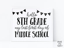 Hello 8th Grade Sign Printable, First Day Of Eighth Grade, Clean Back To School Sign
