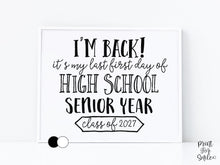 First Day of Senior Year 12th Grade Sign Printable, Back to School Sign, Clean + Chalkboard 1st Day Twelfth Grade Poster for Boy or Girl