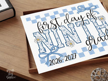 First Day Of 9th Grade Sign Toile PRINTABLE, Ninth Grade Sign, Gingham School Sign, Photo Prop, Daisy Cute Elegant Coquette Whimsical