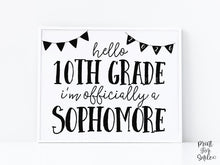 Hello 10th Grade Sophomore Year Sign Printable, First Day Of Tenth Grade, Clean Back To School Sign