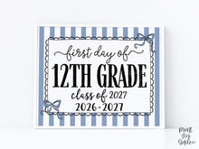 Blue First Day Of 12th Grade Sign Coquette PRINTABLE, Girl Back To School Sign, 1st Day Photo Prop, Cute Bow, Instant Download
