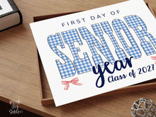 Gingham First Day Of Senior Year Sign Printable, 1st Day Girl Photo Prop, Blue Back To School Sign, Instant Download