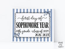 Blue First Day Of Sophomore Year Sign Coquette PRINTABLE, Back To School Sign, Girl Photo Prop Instant Download, Class Of 2029, 10th Grade