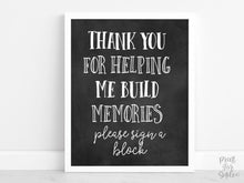Thank You For Helping Me Build Memories Please Sign A Block Sign, PRINTABLE Grad Party Decor, Table Sign, College Graduation