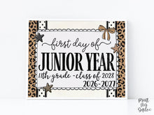 First Day of Junior Year Sign, Leopard Coquette Printable, 1st Day Girl Back to School Sign, Class of 2028, Trendy Bow Polka Dot