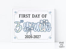 First Day Of Third Grade Sign 3rd Modern Grandmillennial Cute Whimsical Elegant School Sign Photo Prop Coquette Floral Watercolor PRINTABLE