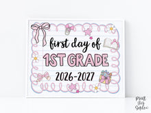 Cute First Day Of 1st Grade Sign PRINTABLE First Grade School Sign Photo Prop Instant Download Pastel Coquette Bow Girly Whimsical Modern