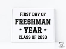 First Day Of Freshman Year Sign Boy PRINTABLE Sports Style, High School Sign, Bold Simple Minimalist Modern Clean