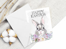 Easter Printable Card Happy Bunny Floral For Wife Kids Daughter Mom Girlfriend
