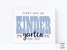 Gingham First Day Of Kindergarten Sign Printable, 1st Day Girl Photo Prop, Blue Back To School Sign, Instant Download