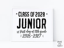 Printable First Day Of Junior Year Sign, 11th Grade School Sign, Class Of 2028, High School Sign, Modern