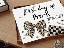 Leopard First Day of Pre-K Sign, Trendy Coquette Printable, 1st Day PreK Girl Back to School Sign, Bow Polka Dot, Checkered