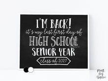 First Day of Senior Year 12th Grade Sign Printable, Back to School Sign, Clean + Chalkboard 1st Day Twelfth Grade Poster for Boy or Girl