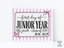 Pink First Day Of Junior Year Sign Coquette PRINTABLE, Back To School Sign, Girl Photo Prop Instant Download Bow, Class Of 2028, 11th Grade