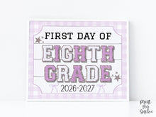 First Day Of 8th Grade Sign Glitter PRINTABLE, Eighth Grade Back To School Sign, Whimsical Bold Modern Elegant Girl Photo Prop